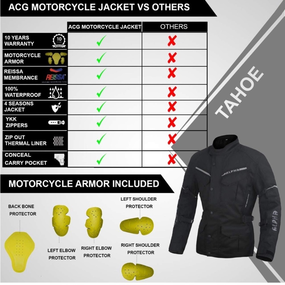 ACG TAHOE-J106 MOTORCYCLE ADV JACKET Black Motorcycle Jacket